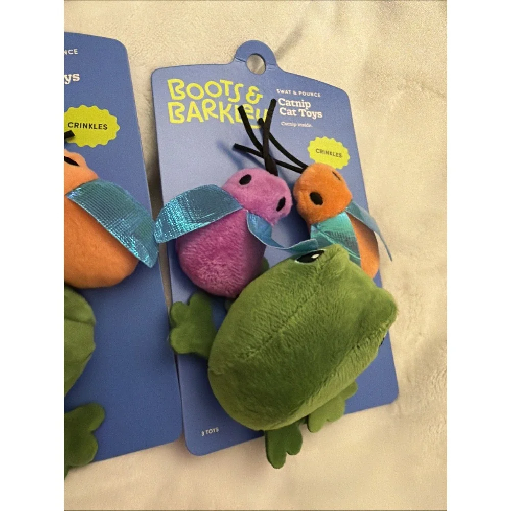 Boots & Barkley Catnip Cat Toy Set Frog & Flies Plush Interactive Pet Toys 2 Pc